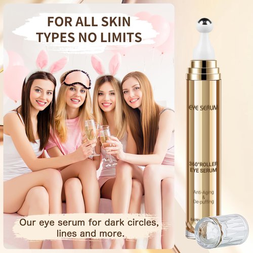 5% Caffeine Eye Serum, Hyaluronic Acid Under Eyes Cream for Dark Circles and Puffiness Anti Aging with 360° Massage Ball Reduce Wrinkles, Fine Lines and Eye Bags Treatment for Men/Women 0.67 fl. oz