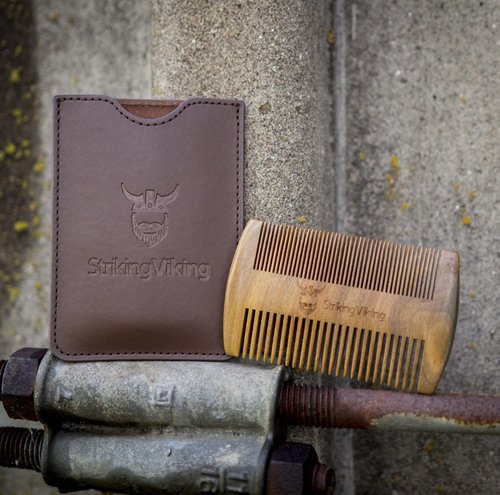 Striking Viking Sandalwood Beard Comb & Case - Pocket-Sized Grooming Tool with Fine & Coarse Teeth, Perfect for Use with Balms & Oils