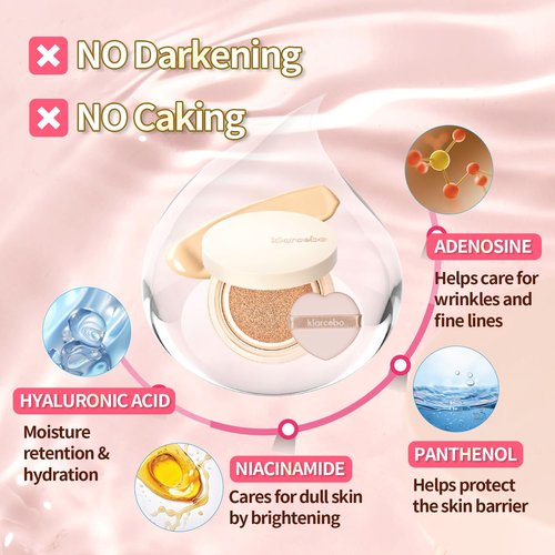 KLARCEBO New Heart Cica Cushion Foundation – Lightweight K-Beauty Cushion Compact with Centella Asiatica, Natural Coverage, Long-Lasting, Non-Caking, Moisturizing Makeup with Elastic Puff
