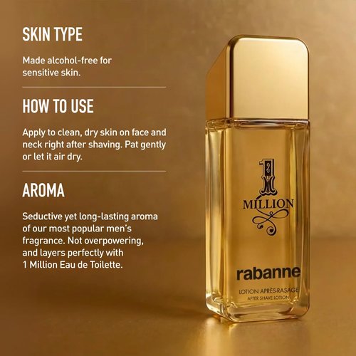 Rabanne 1 Million Aftershave Lotion for Men - Soothing Balm with Witch Hazel & Allantoin - Alcohol-Free Men's Aftershave with Spicy Leather Scent, 3.3 oz