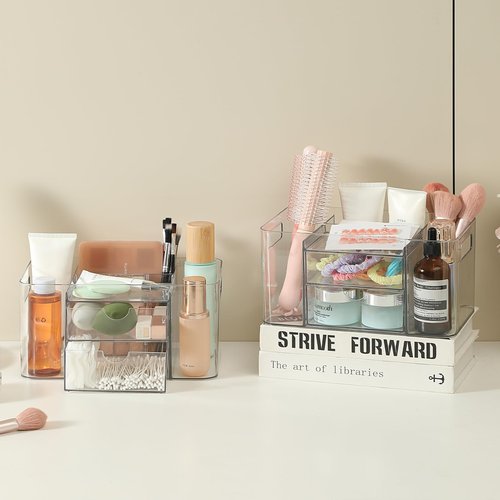Imakmasion 2-Drawer Hair Accessories Organizer, Large Capacity Clear Acrylic Vanity Organizer with 3 Compartments, Hair Brush Holder for Hair Ties, Clips, Scrunchies and Bobby Pins