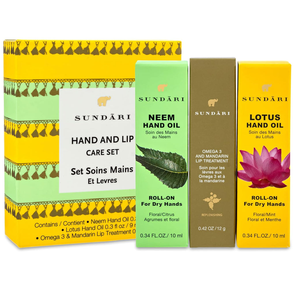 SUNDARI Hand and Lip Care Set - Nourishing Moisturizers for Soft Skin | Ideal Gift Set