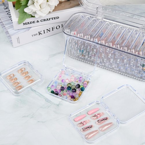 LONTOHCE Press On Nail Orgnizer 12pcs 3.3inch Clear nail storage box and 1 large storage box for Press On Nail Packaging and fake Nail Storage Nail Display with double sided tape.