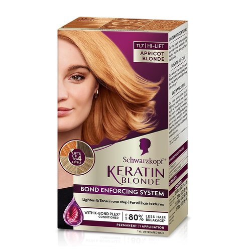 Schwarzkopf Keratin Blonde Hair Dye - 11.7 High Lift Apricot Blonde | Professional Quality Permanent Color with Bond Enforcing System