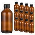 Exlvanto Small Glass Bottles with Lids Boston Round Shot Bottles for Health, Immunity, Ginger Juice, Essential Oils, Potion - Leak Proof Mini Travel Containers (Amber UV, 4oz-12Pack)