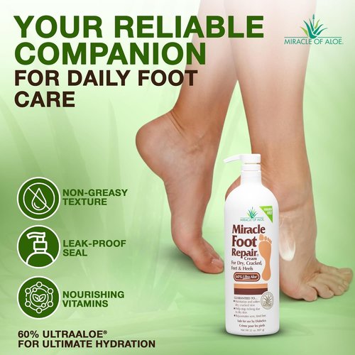 Miracle Foot Repair Cream - 32 oz | UltraAloe Formula for Soft, Moisturized Feet & Cracked Heels