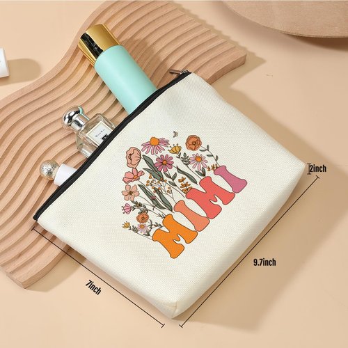 Retro Flower Mothers Day Birthday Gifts for Mimi Funny Grandma Gifts from Granddaughter Makeup Bag Cosmetic Bag Retirement Wedding Anniversary Appreciation Gifts for Women Grandma Nana Grandmother