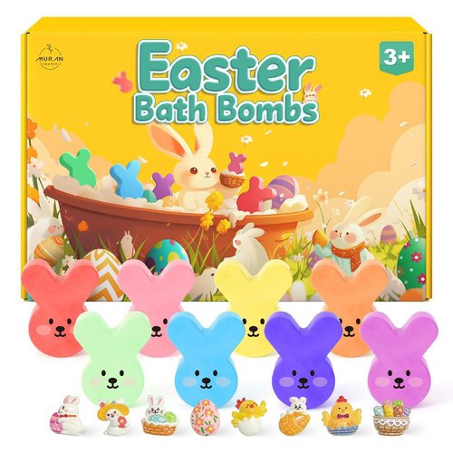 Easter Egg Bath Bombs for Kids with Surprise Inside, 8 Pack Teen Easter Basket Stuffers, Girls & Boys-Easter Bunny, Chicken & Egg Shapes - Handmade Gentle, Safe Fizz Balls-Great Easter Party Favors
