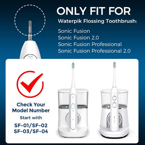 FitMount 6 Pack Toothbrush Replacement Heads Compatible with WaterPik Sonic Fusion 2.0, FitMount Flossing Brush Head Fit for Water-Pic SF-01W SF-02W and 2.0 SF-03 SF-04