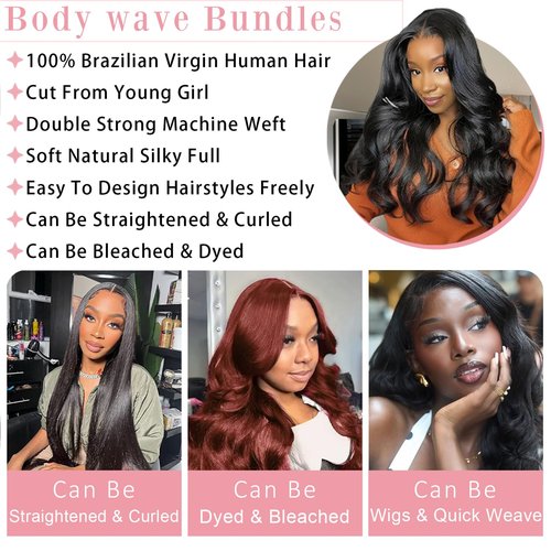 Asxdovig 12A Human Hair Bundles Body Wave 24 Inch Single Bundles Human Hair 100% Unprocessed Brazilian Virgin Hair Double Weft Weave Natural Black