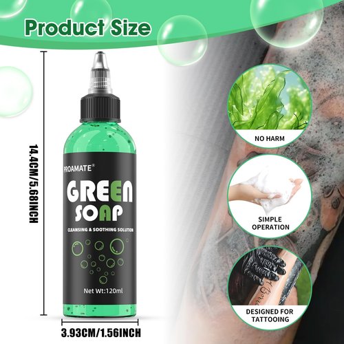 proamate Green Tattoo Soap 4OZ with Foaming Bottle 120ml, Tattoo Soap Tattoo Supplies for Tattoos Piercings, Clean Skin Equipment