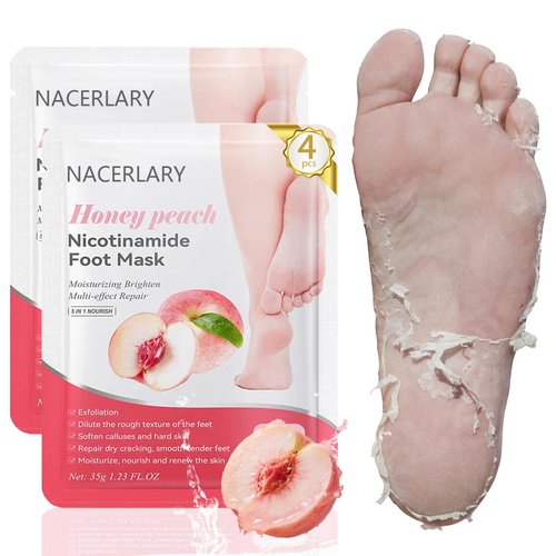 Nacerlary 4 Pack Foot Mask, Deep Exfoliation for Smooth Feet, Gentle Yet Effective Formula, Foot Mask for Removes Dead Skin and Calluses, Suitable for Men & Women, Peach Scent