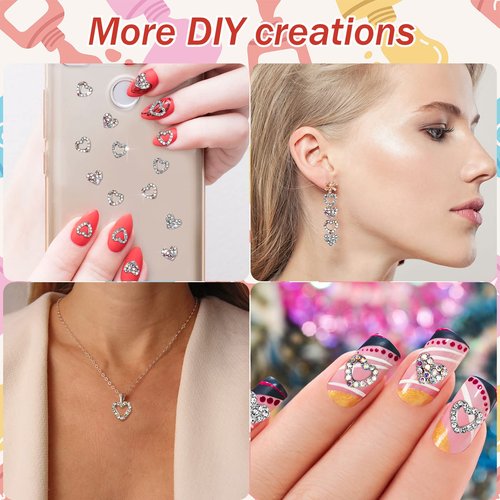 Leelosp 36 Pcs Heart Nail Charms for Nail Art, 3D Heart Rhinestone Decals Silver Crystal Charms Diamond Alloy Gems Decorations for Women Decoration