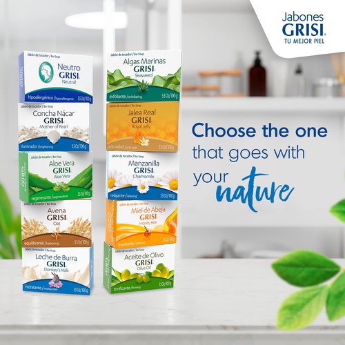 Grisi Royal Jelly Soap, Cleansing, and Smoothing Soap Nourish your skin, Improves your skin Elasticity, Extra Hydration, 6-Pack of 3.5 Oz each, 6 Bar Soaps.