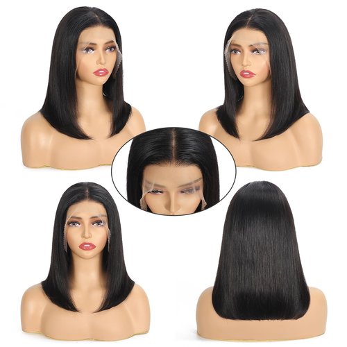 KULYMUWIG Bob Wigs Human Hair 13x4 HD Transparent Lace Front Wigs for Black Women Glueless Straight Bob Wigs 180% Density Frontal Human Hair Bob Pre Plucked Pre Cut Natural Hairline 16 Inch