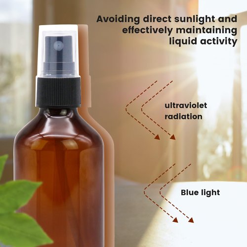 TRENDBOX 6 Pack 3.4oz Amber Spray Bottles, Small Fine Mist Mister Plastic Travel Bottles, Empty Bottles Set for Essential Oils Hair