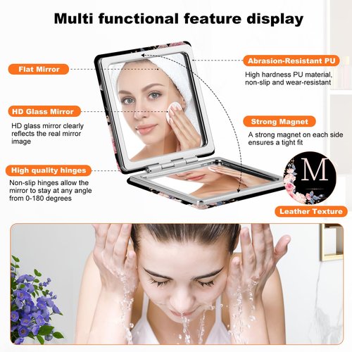 SU969QL 2-Pack Letter Compact Mirror, 1X/3X Magnifying and Portable Makeup Mirror, Travel Small Pocket Mirror for Women