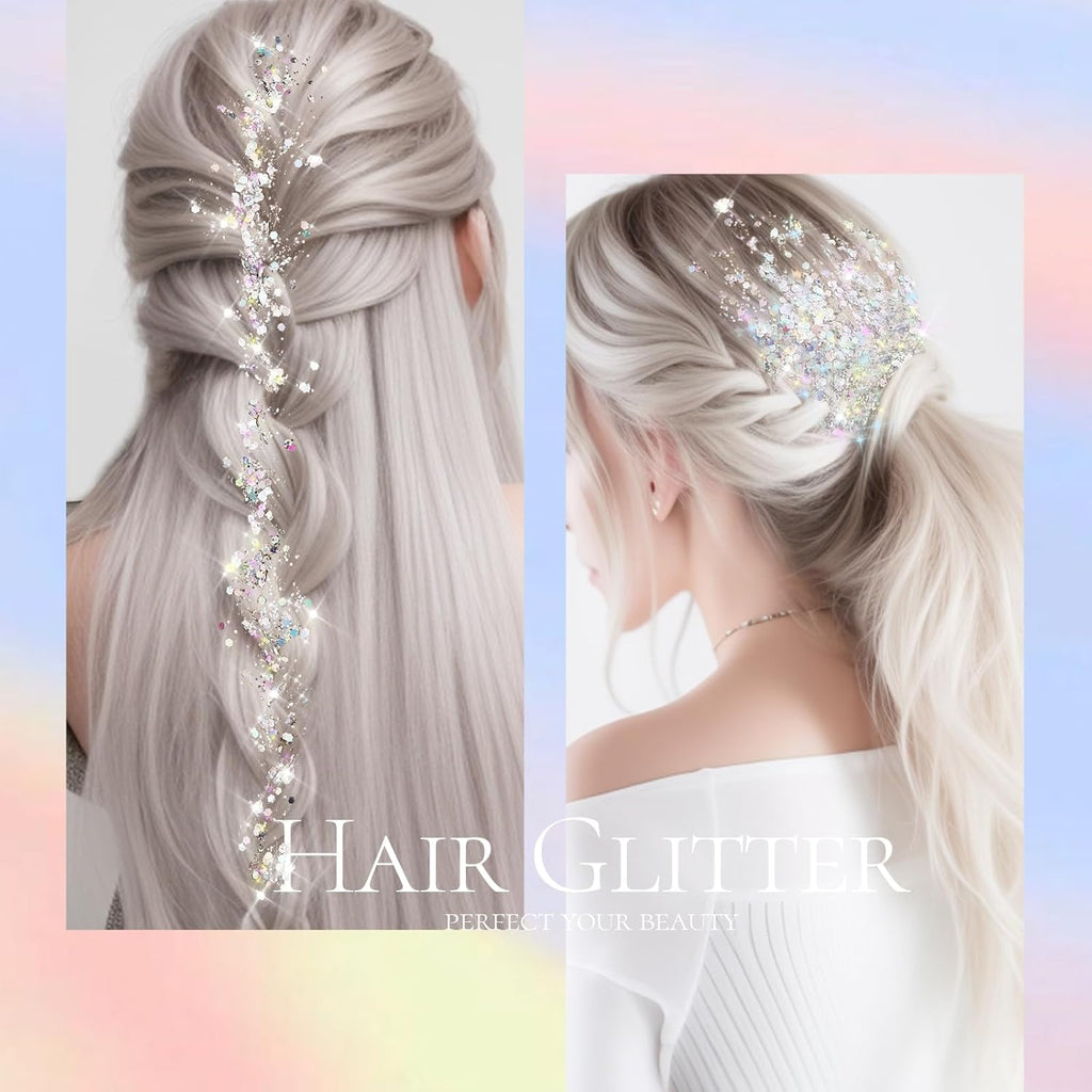 Teenitor Body Glitter Gel - Holographic Chunky Makeup for Face, Hair & Eyes | Silver Color