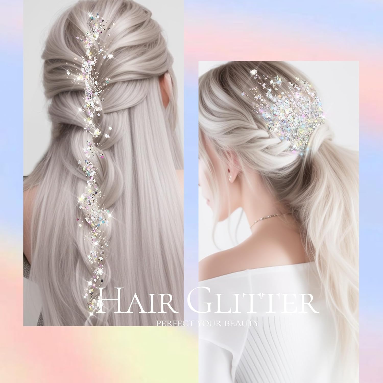 Teenitor Body Glitter Gel - Holographic Chunky Makeup for Face, Hair & Eyes | Silver Color