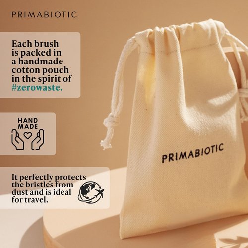 Primabiotic Body Massage Brush with Pouch – Eco-Friendly Product from Europe – Beech Wood & Agave Fibers – Oval Handle with Cotton Strap – Ideal for Dry Massage and Cellulite Reduction