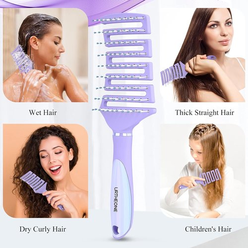 Skiennix Curved Vented Hair Brush - Professional Detangler for All Hair Types | Faster Blow Drying