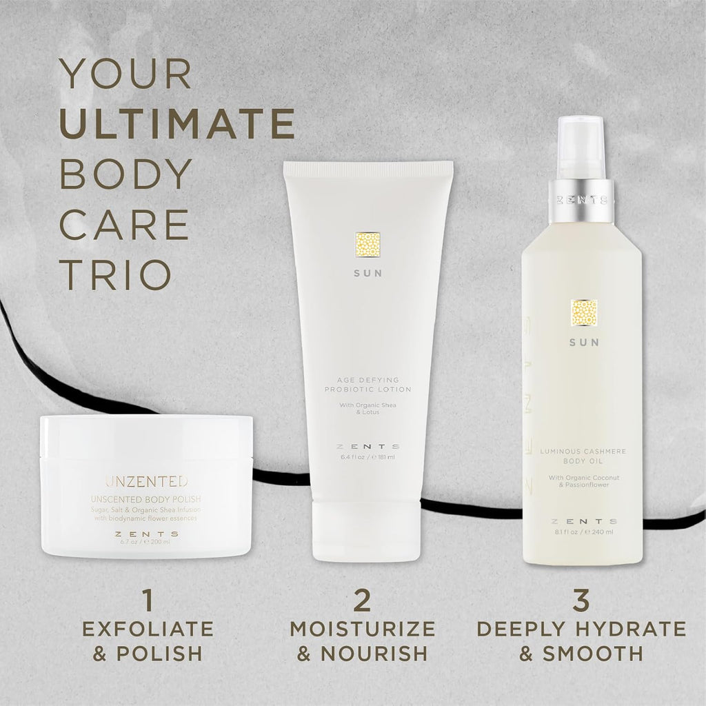 Zents Luminous Cashmere Body Oil - Moisturizing Sun Fragrance with Vitamin E & Coconut Oil | 8 fl oz