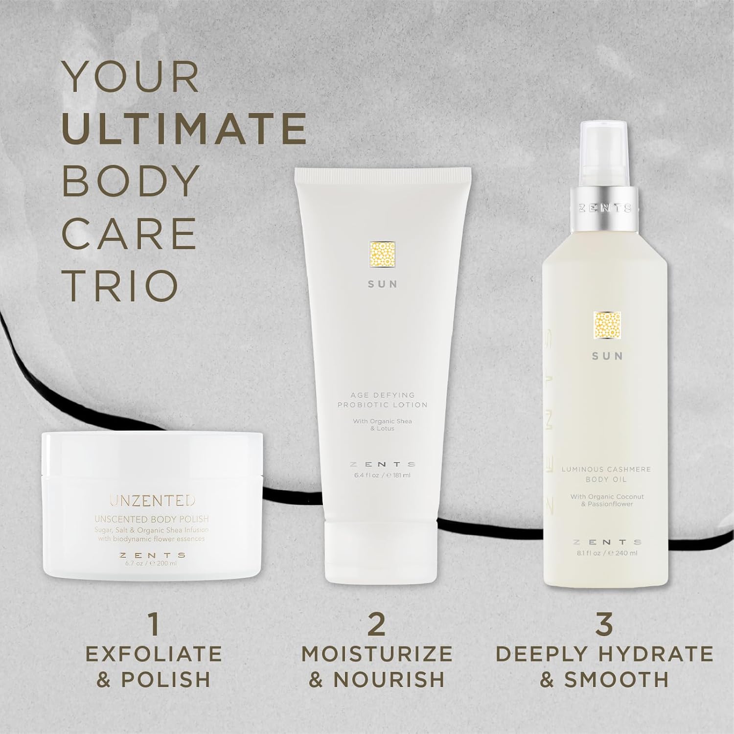 Zents Luminous Cashmere Body Oil - Moisturizing Sun Fragrance with Vitamin E & Coconut Oil | 8 fl oz