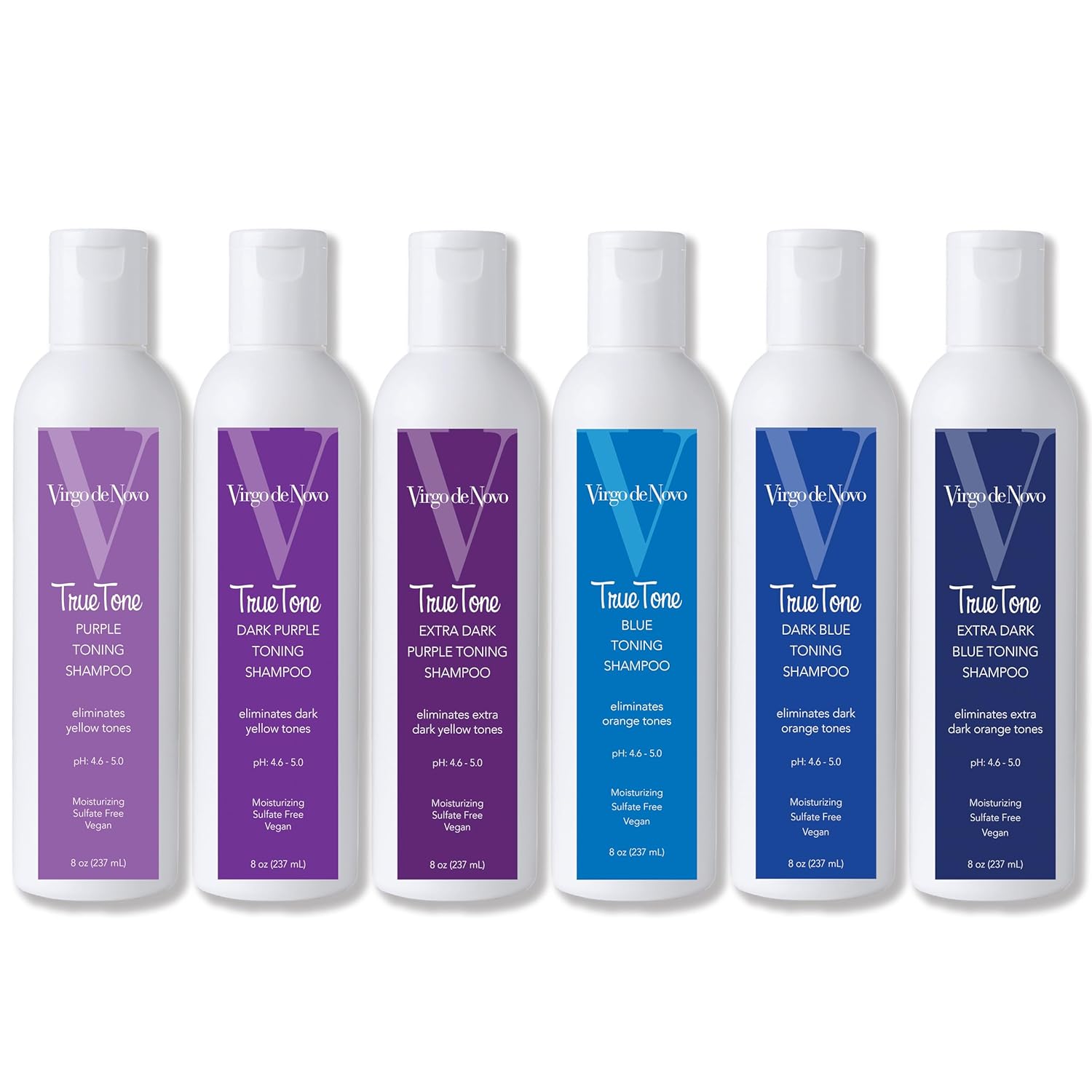 Virgo de Novo Extra Dark Blue Toning Shampoo - Neutralizes Brassy Tones in Lightened Hair | 8 oz, Vegan & Sulfate-Free