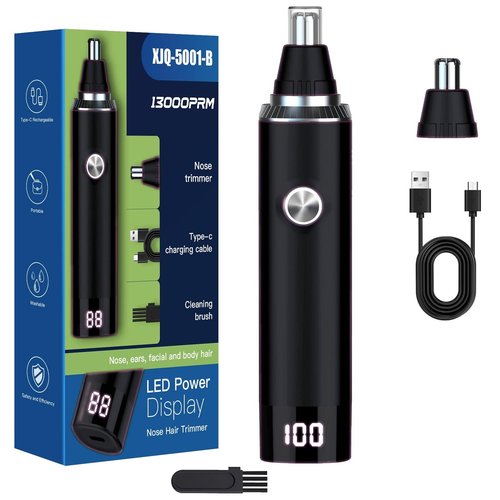 Ginity Ear & Nose Hair Trimmer with LED Display for Men Women,Painless USB Rechargeable Eyebrow & Facial & Nose Hair Trimmer Clipper,Professional IPX7 Waterproof Dual Edge Blades (Black)