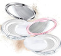 Cunhill Loose Powder Container Set - 2 Reusable Makeup Cases with Puff & Mirror | Pink & Silver, 0.17/0.7 oz