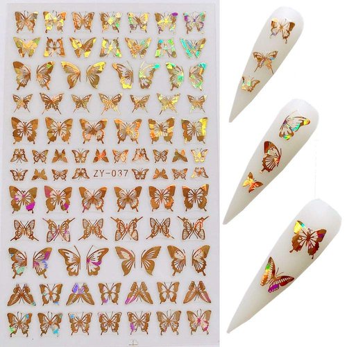 NAIL ANGEL 8Sheets Nail Art Adhesive Sticker Sheets Different Laser Gold and Silver Color Butterfly Shapes Nail Art Decoration 10238