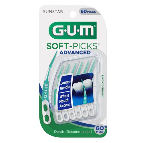 GUM Soft-Picks Advanced, Easy to Use Dental Picks for Teeth Cleaning and Gum Health, Disposable Interdental Brushes with Convenient Carry Case, Dentist Recommended Dental Picks, 60 Count (Pack of 3)