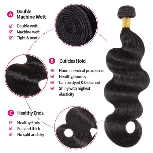 Body Wave Bundles Human Hair 14 14 14 Inch Human Hair 3 Bundles 100% Unprocessed Brazilian Raw Weave Bundle Human Hair Extensions for Black Women Natural Color