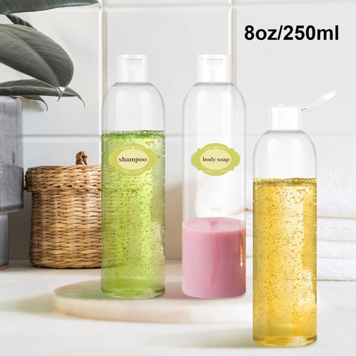 Neendohome 6 Pack 8 oz Travel Squeeze Bottles with Flip Caps Refillable Empty Plastic Containers for Toiletries Shampoo Lotions Oils