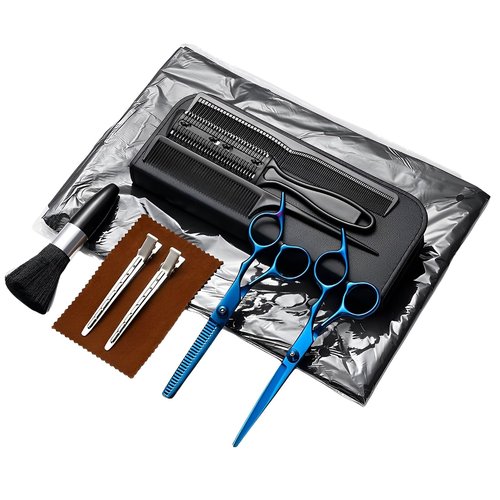 Hair Cutting Scissors Kit 11PCS, Professional Haircut Scissors with Japanese Stainless Steel Shears, Thinning Shears, Haircut Accessories in Leather Case for Salon/Home (Blue)