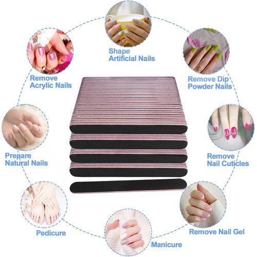Nail Files Bulk (100 Pack), Professional Emery Board 100/180 Grit Nail File Double Sided Emory for Natural and Acrylic Nails Fingernail Files for Gel Nail Reusable Manicure Disposable Pedicure Black