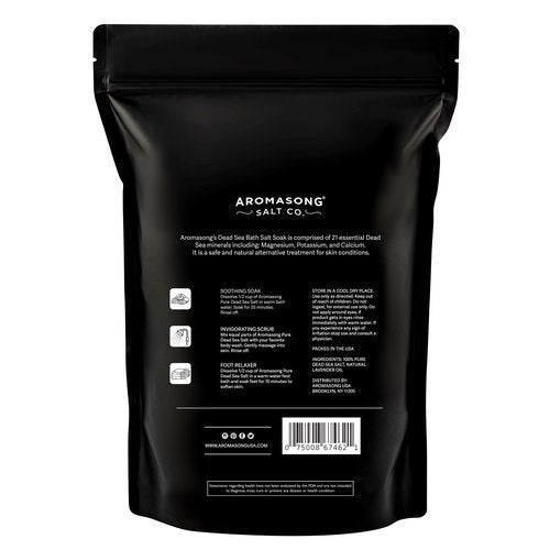 Aromasong Pure Dead Sea Salt for Soaking with 100% Natural Lavender, 14 Oz. - Spa Bath Salt Fine Grain - Body Wash Scrub - Soak for Women & Men- Resealable Pack