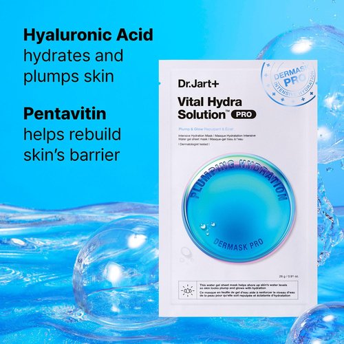Dr.Jart+ Dermask Vital Hydra Solution - Hydrating Korean Face Mask with Hyaluronic Acid | Glow Boosting Sheet Mask
