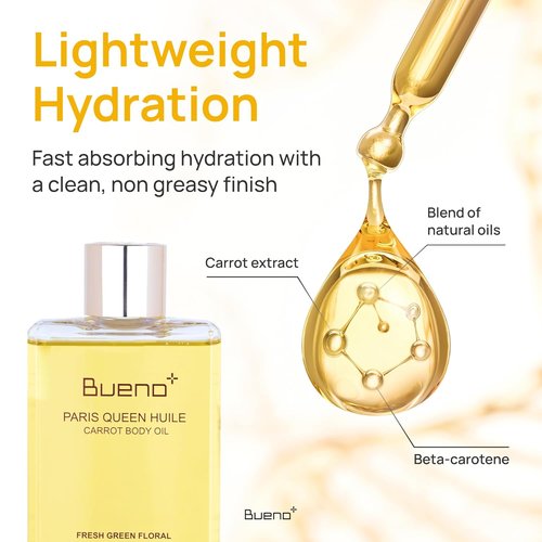 Bueno Paris Carrot Body Oil - Hydrates & Protects Skin with Carrot Extract | 6.7 Fl Oz