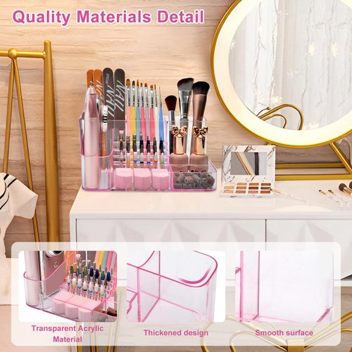 ANRUI Nail Drill Holder, 28 Holes Acrylic Nail Drill Bit Holder, Professional Nail Drill Desk Organizer Case and Storage Box for Manicure Tools - Pink (Not included Tools)