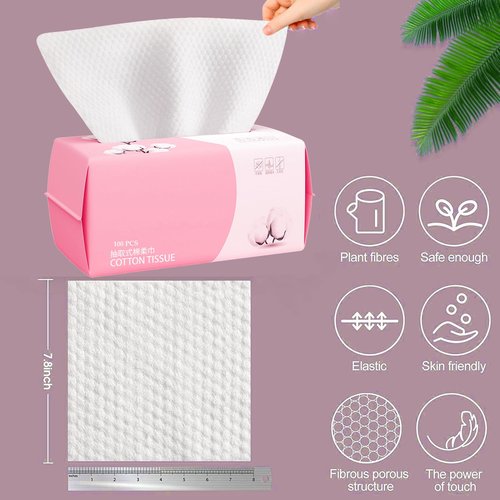 Disposable Face Towel 100 Count for Washing Soft Cotton Dry Wipes Facial Cloths Towelettes for Washing and Drying, Facial Tissue for Cleansing, Skincare and Makeup Remover (6 Pack)