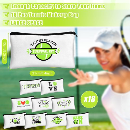 Kacctyen 18 Pcs Tennis Gifts for Women Tennis Accessories Pouch Bag with Zippers for Travel Player Team Birthday Gift