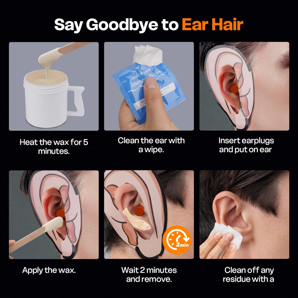 Wokaar Ear Hair Removal Kit for Nose and Eyebrow | 100 g Wax, 30 Sticks | Nose Wax Kit for Men and Women | Includes Balm Wipes,Earplugs, Ear Protectors | Lasts up to 5 Weeks | No Microwave Needed