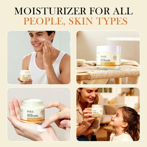Beef Tallow for Skin, Tallow and Honey Balm, 100% Grass Fed Whipped Moisturizer, Natural Honey & Beeswax Cream, Face and Body Skincare, Deep Hydration for Sensitive Skin, Non-Greasy, 2oz