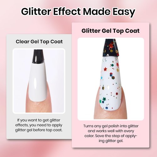 Beetles Gel Top Coat Set, 6Pcs 10ml Sparkle Glitter Cat Eye Top Coat Gel Nail Polish No Wipe Long Lasting Soak Off U V LED Manicure Salon DIY Gifts for Women