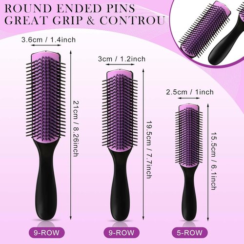 Patelai Cushion Nylon Hair Brush - 9-Row & 5-Row Detangling Comb for Natural Hair | Travel-Friendly, Black Purple