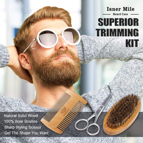 Isner Mile Beard Grooming Kit for Men Care: with Beard Wash - Oil - Balm - Brush - Comb & Straight Razor, Mens Birthday Christmas Stocking Stuffers Valentines Day Gifts for Him Boyfriend Dad Husband