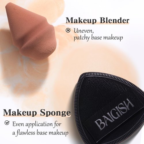 BAIGISH Makeup Sponge 1 Powder Puff +1 Smooth Foundation Brush for Liquid, Cream and Makeup,Super Soft, Makeup Blender, Latex Free Seamless Flawless Soft Setting Couple Set