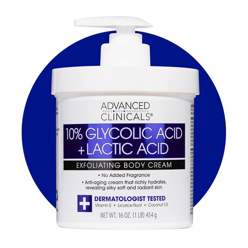 Advanced Clinicals 10% Glycolic Acid Exfoliating Lotion - Moisturizing Cream with Hyaluronic Acid | 16 Oz for Smooth, Even Skin Texture