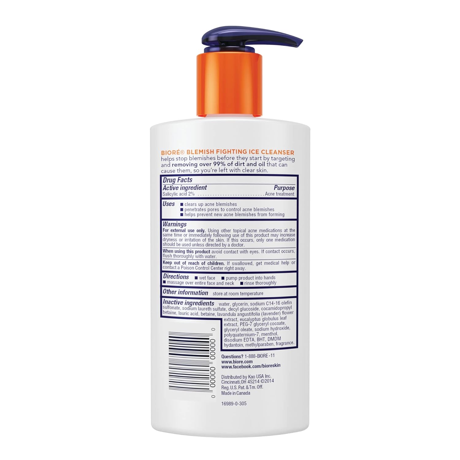 Biore Blemish Fighting Face Wash - Salicylic Acid Acne Treatment, Cools & Refreshes Skin, 6.77 Oz